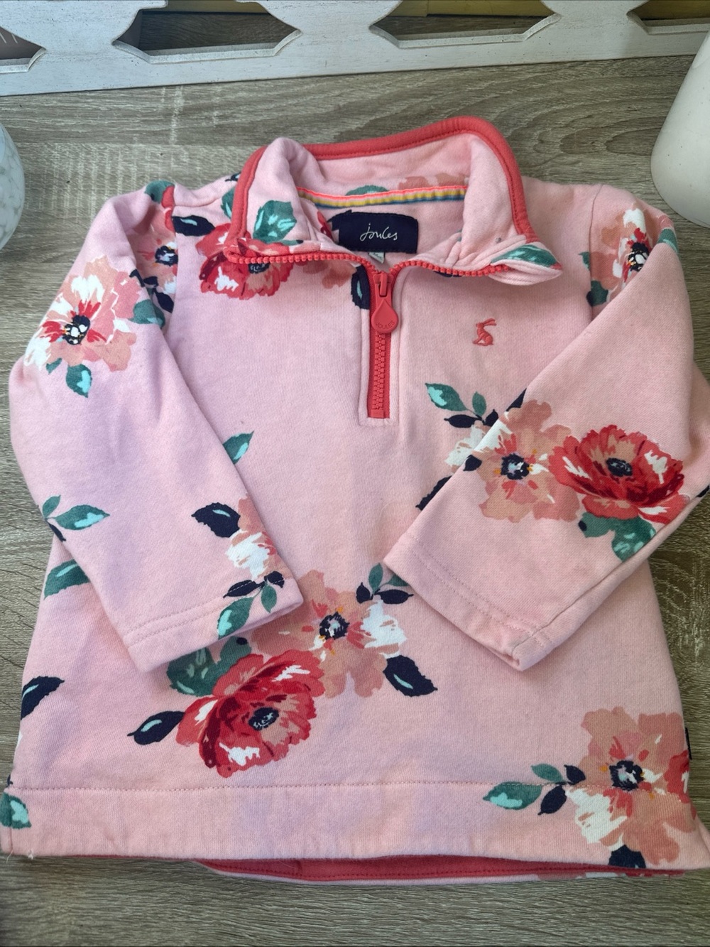 Joules Quarter Zip Size 4 Floral Sweatshirt, Tiny Stain Pic Included